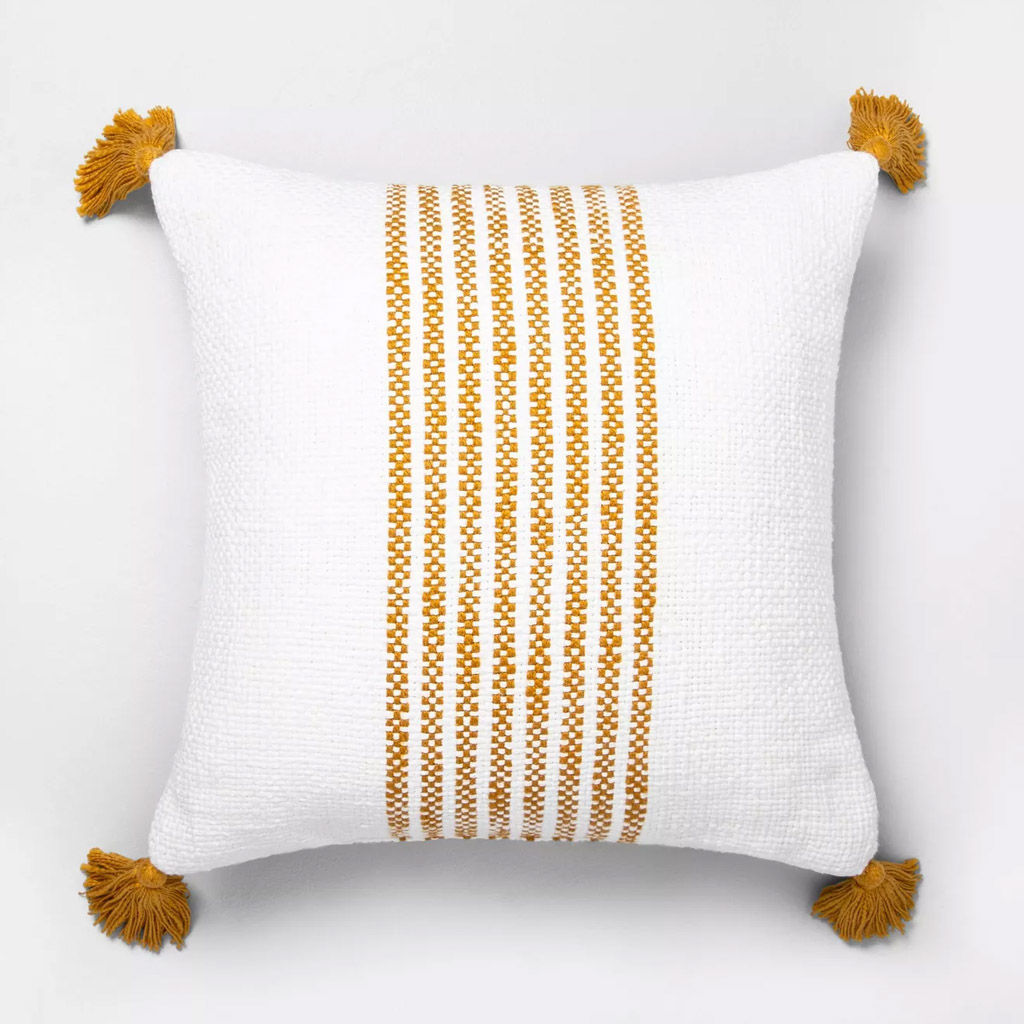Slub Stripe Yellow Throw Pillow No Insert-18"x18" — view 1