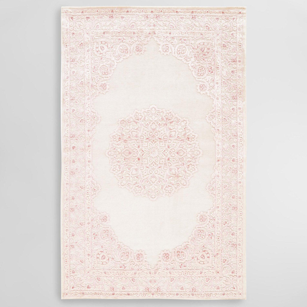 Pale Pink And White Medallion Hasna Rug 7'6" x 9'6" — view 1