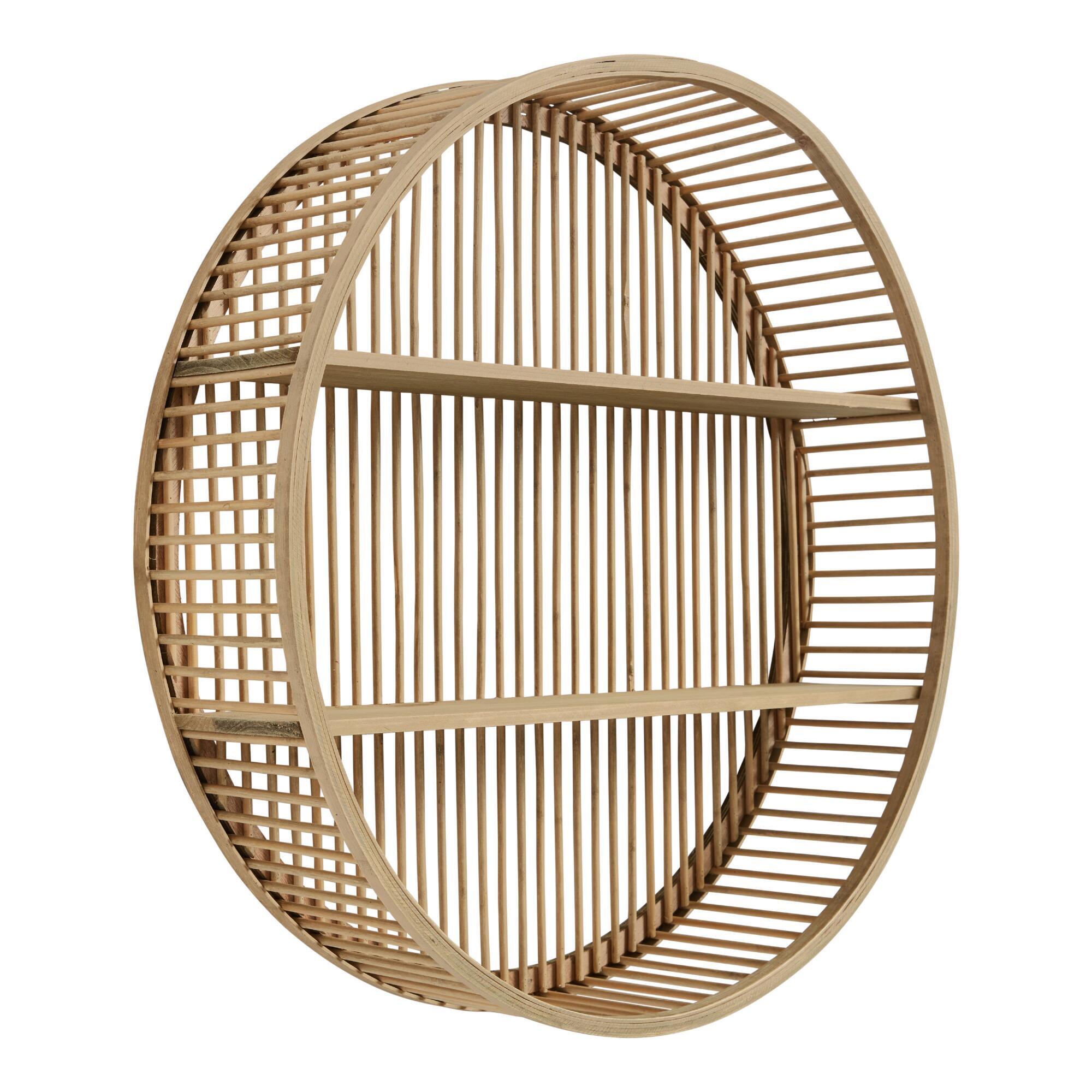 Round Natural Rattan and Wood Sydney Wall Storage — view 1