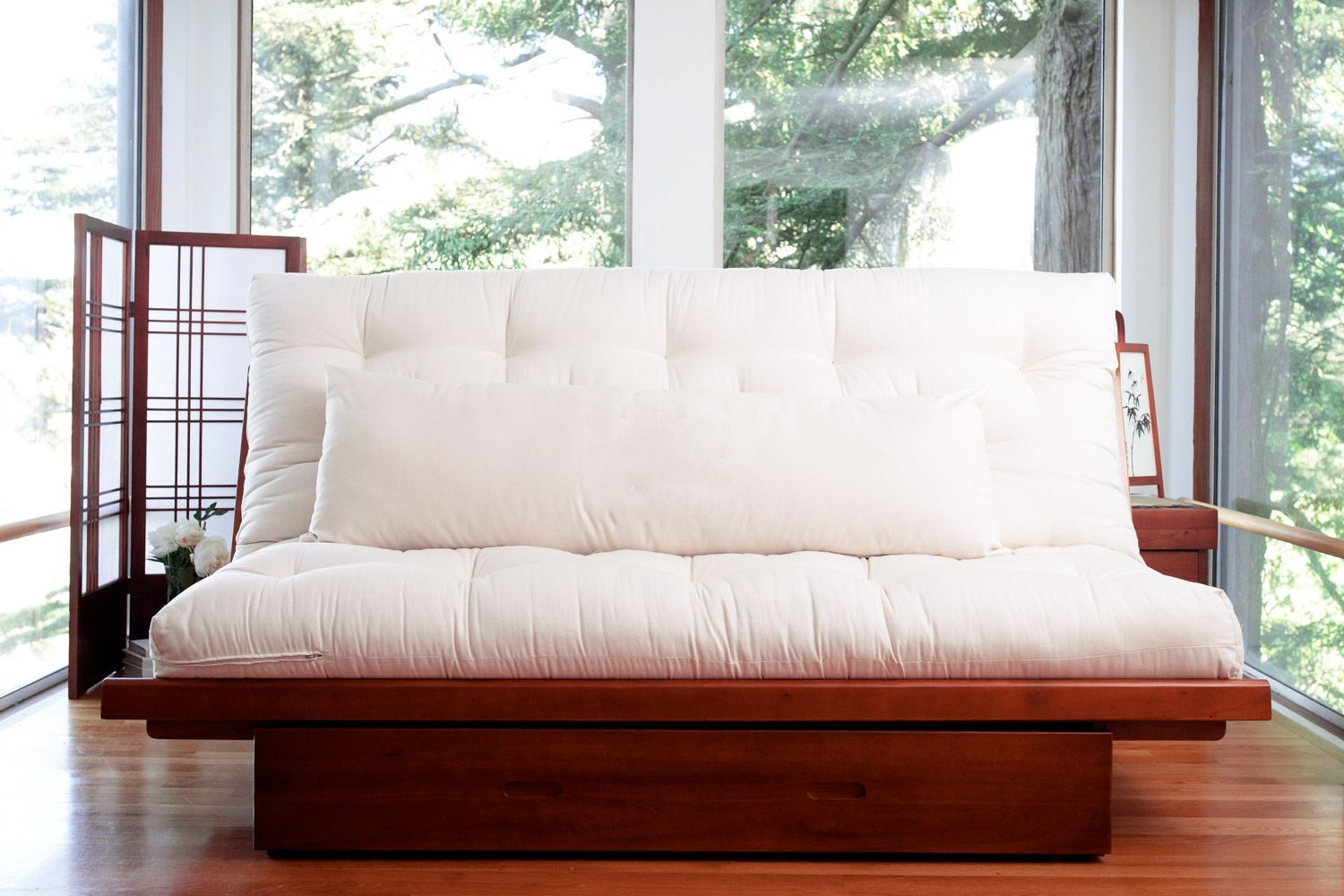 Okinawa Bi-Fold Wood Futon Frame with Drawers — view 1