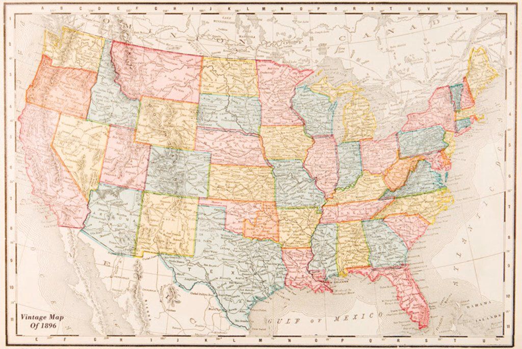 Map Of United States USA Vintage Travel Decorative Reference Art Poster — view 1