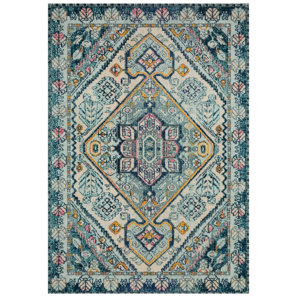 Vintage Bohemian Blue/ Multi Medallion Distressed Rug-6'7"x9'2" — view 1