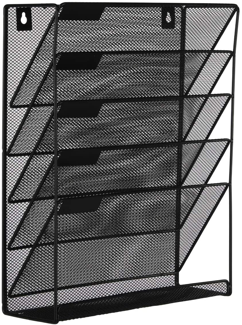 EasyPAG Mesh Wall File Holder 5 Tier Vertical Mount / Hanging Organizer with Bottom Flat Tray ,Black — view 1