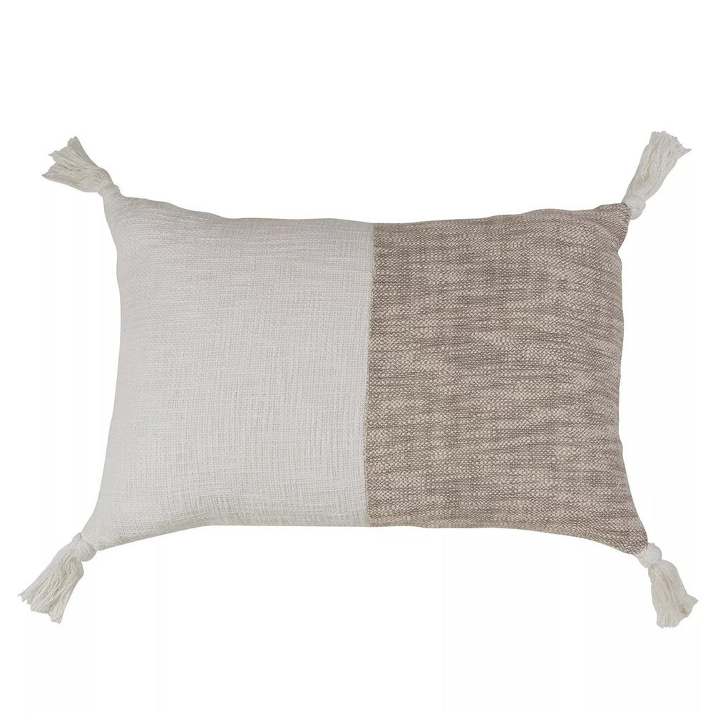 Two Toned Tasseled Oversize Lumbar Throw Pillow — view 1