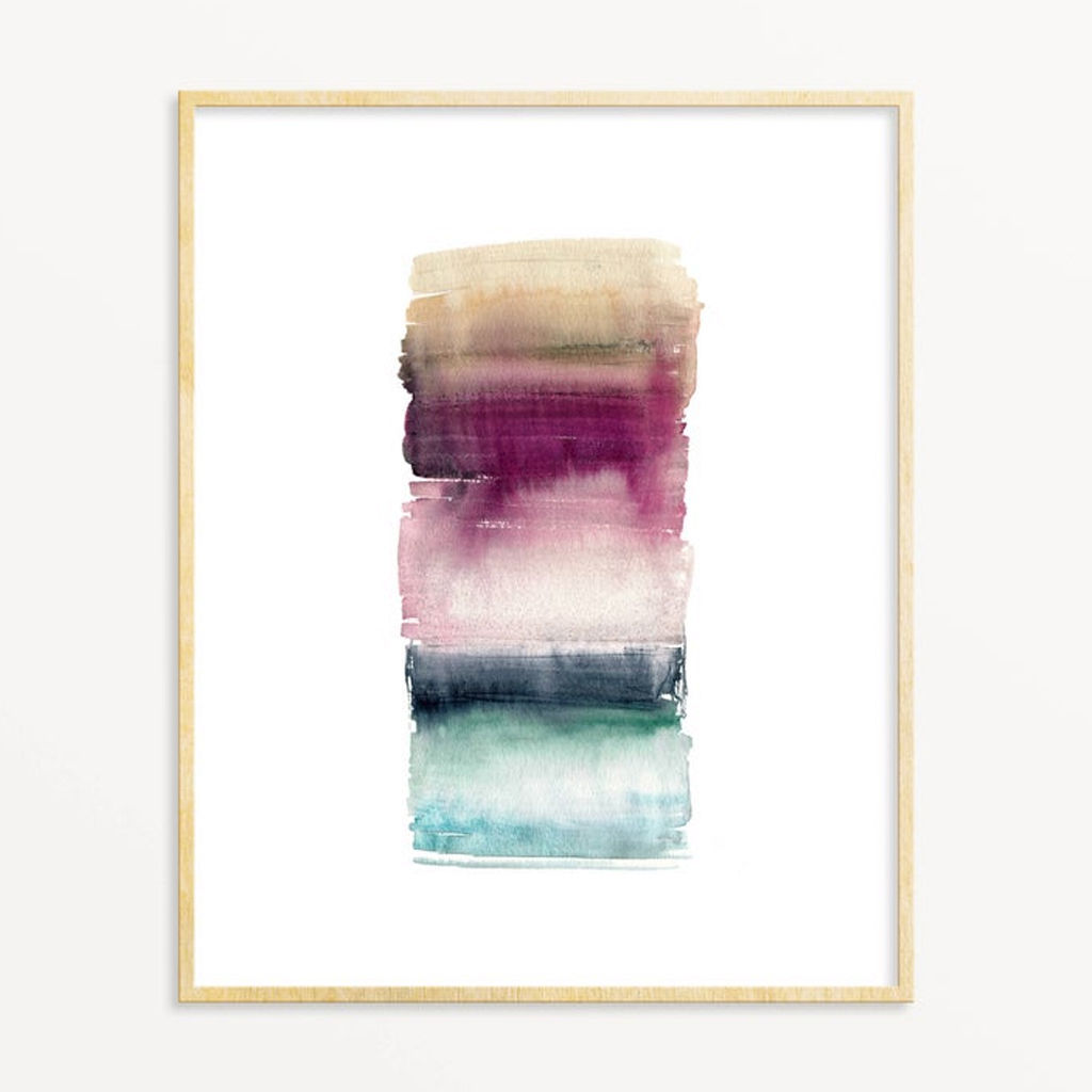 Modern Watercolor Art Print / Teal & Purple Boho Wall Art. Jewel Toned Painting. Modern Boho Abstract Art. Apartment / Dorm Art / Gypsy Art — view 1