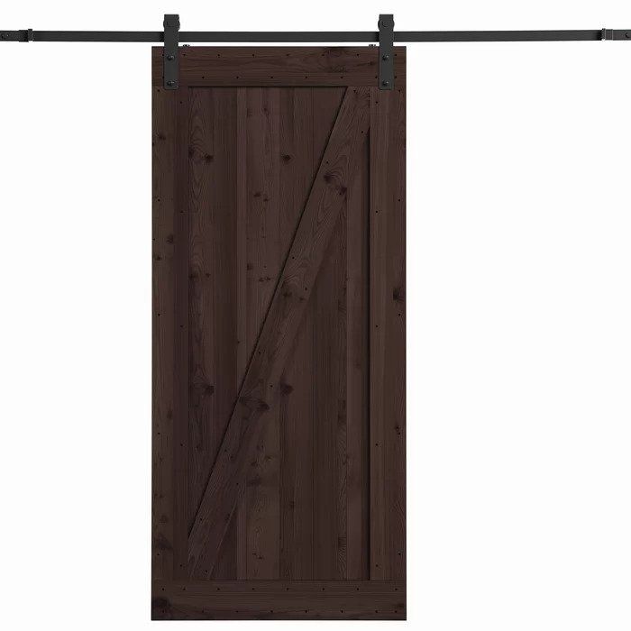 Paneled Wood Finish Prehung Barn Door with Installation Hardware Kit — view 1