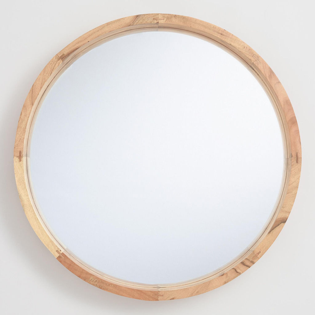 Large Round Natural Wood Wall Mirror — view 1