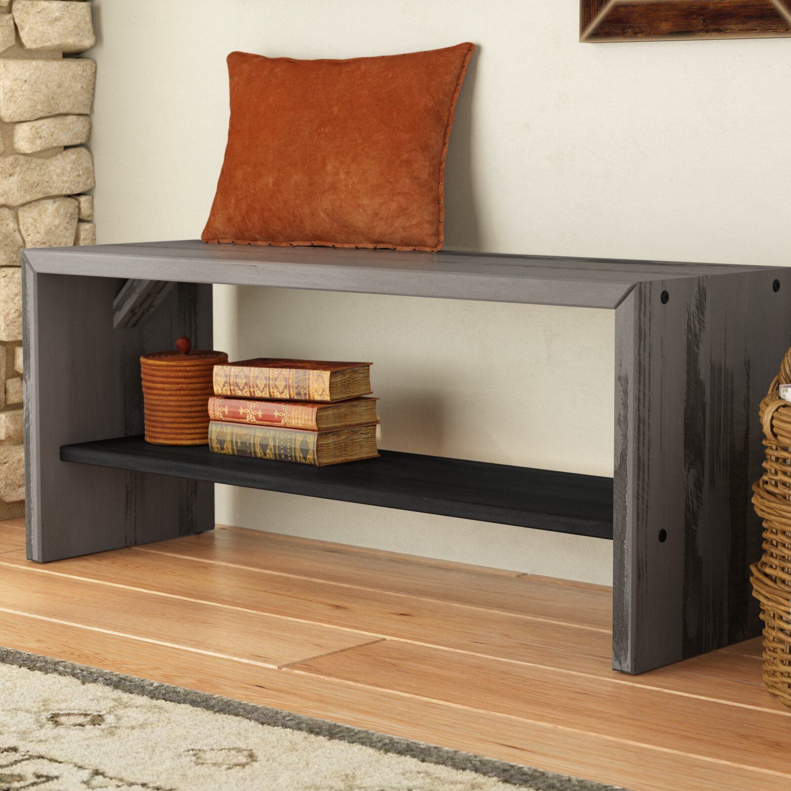 Arocho Solid Wood Shelves Storage Bench thumbnail 7