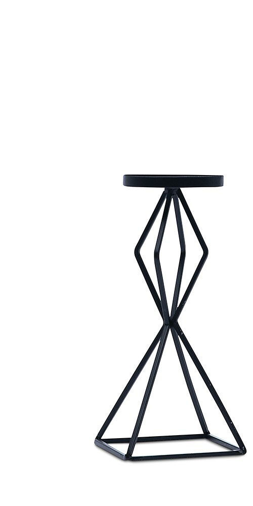Tall Geo Pillar Candle Holder Set Of 2 Black — view 1