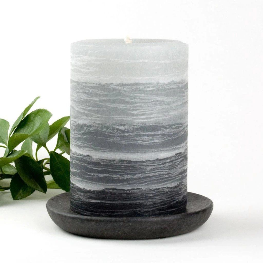 Gray Pillar Candle Layered Rustic — view 1