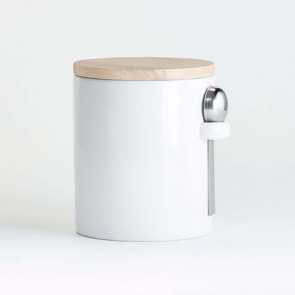 White Ceramic Canisters with Scoop — view 1