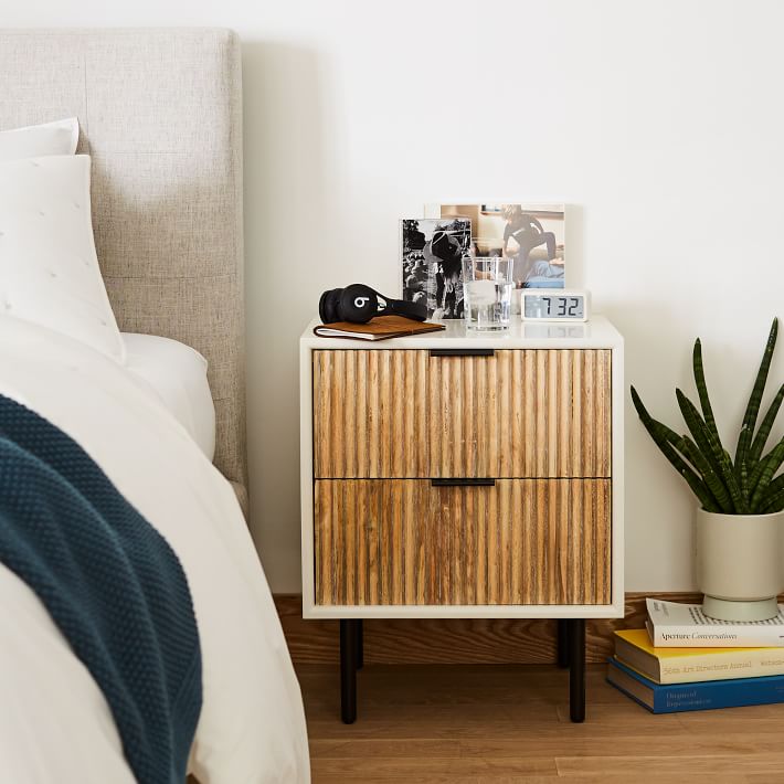 Quinn Wood Nightstand - White/Antique Bronze thumbnail 2