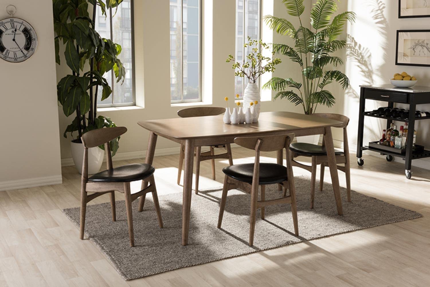 Baxton Studio Edna Mid-Century Modern French Wood Dining Set Black/Oak Light Brown/Mid-Century thumbnail 2