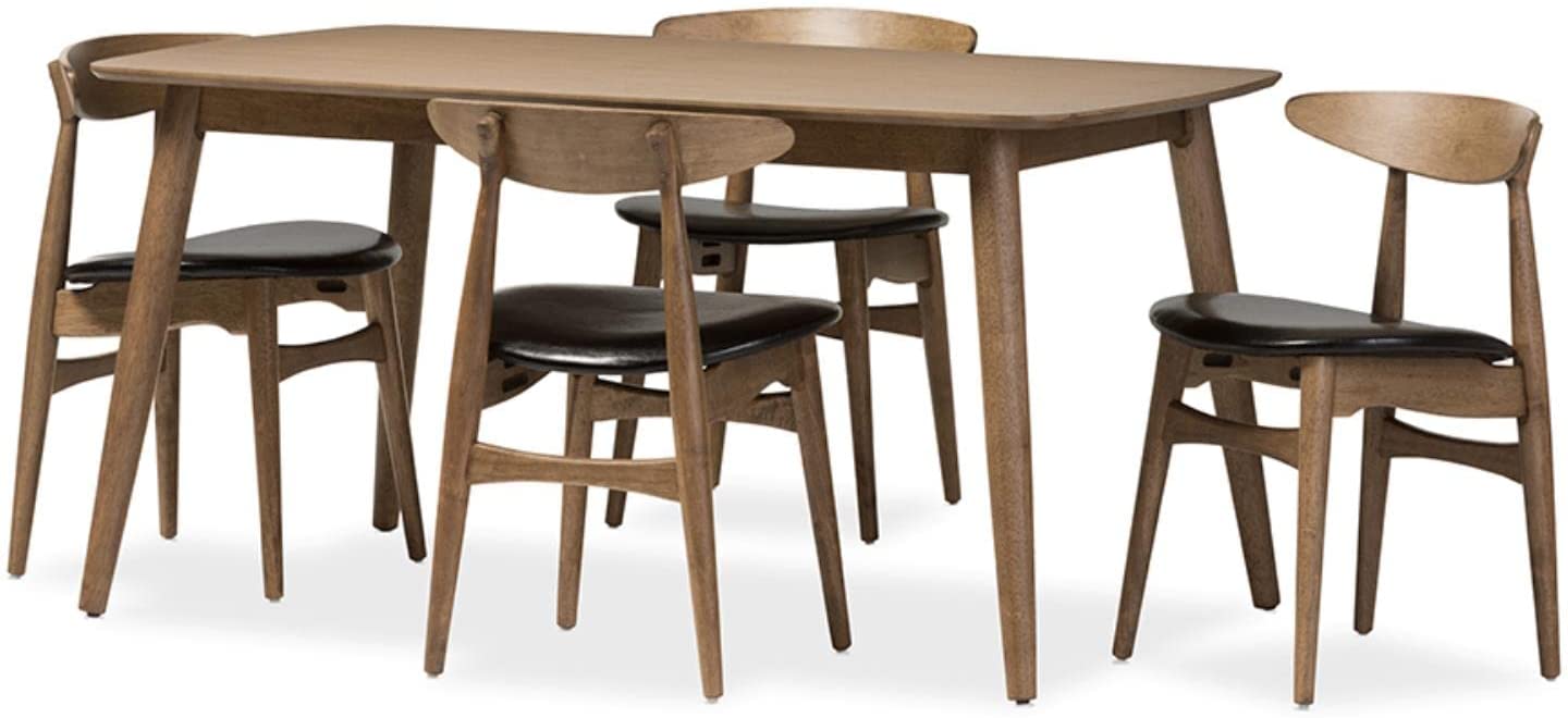 Baxton Studio Edna Mid-Century Modern French Wood Dining Set Black/Oak Light Brown/Mid-Century thumbnail 3