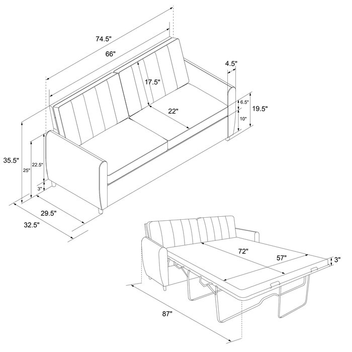Brittany 74.5'' Linen Square Arm Sofa Bed thumbnail 5