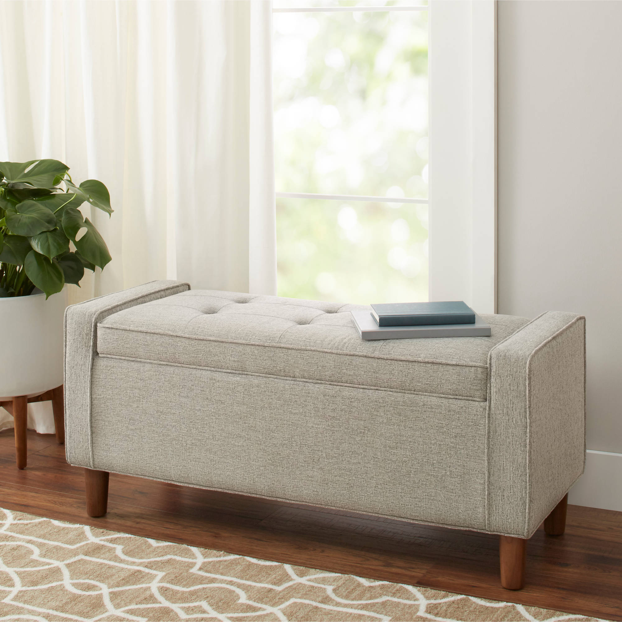 Better Homes and Gardens Flynn Mid Century Modern Upholstered Storage Bench, — view 1