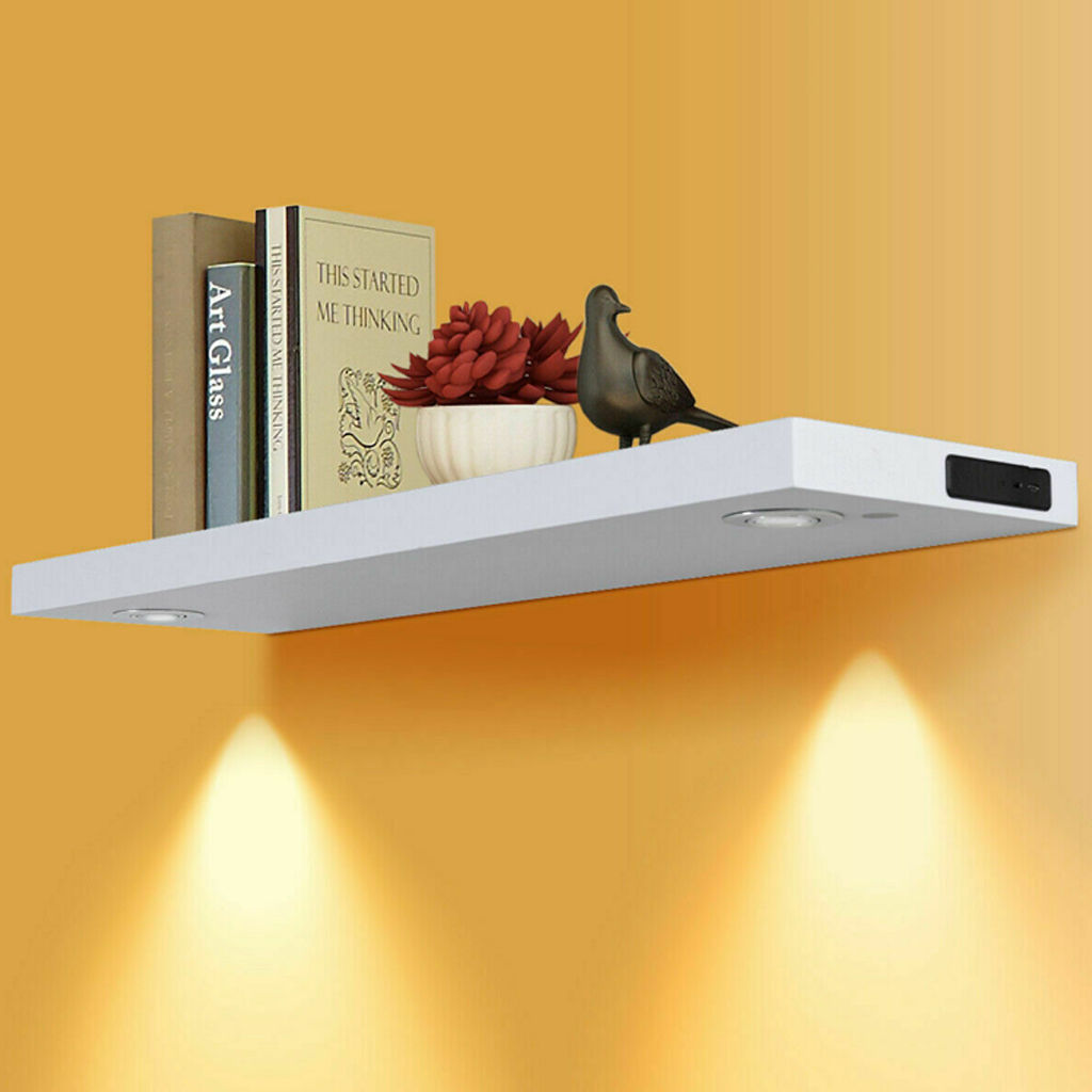 WELLAND White Floating Shelf with Touch-Sensing Battery Powered LED Light — view 1