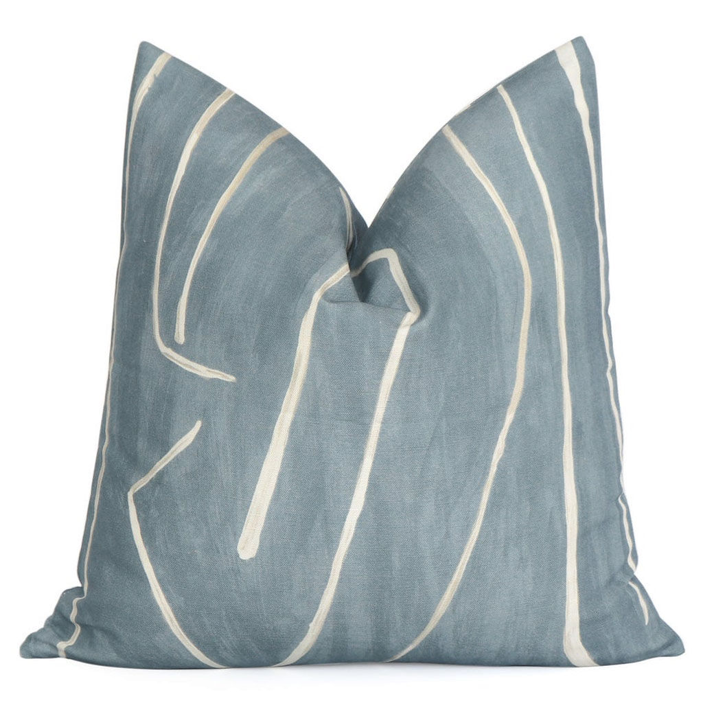 Kelly Wearstler Graffito Deep Sky Pillow Cover, Modern Home Decor, Light Blue Cushion Sham, Blue Pillows, Designer Cushions, Lee Jofa — view 1