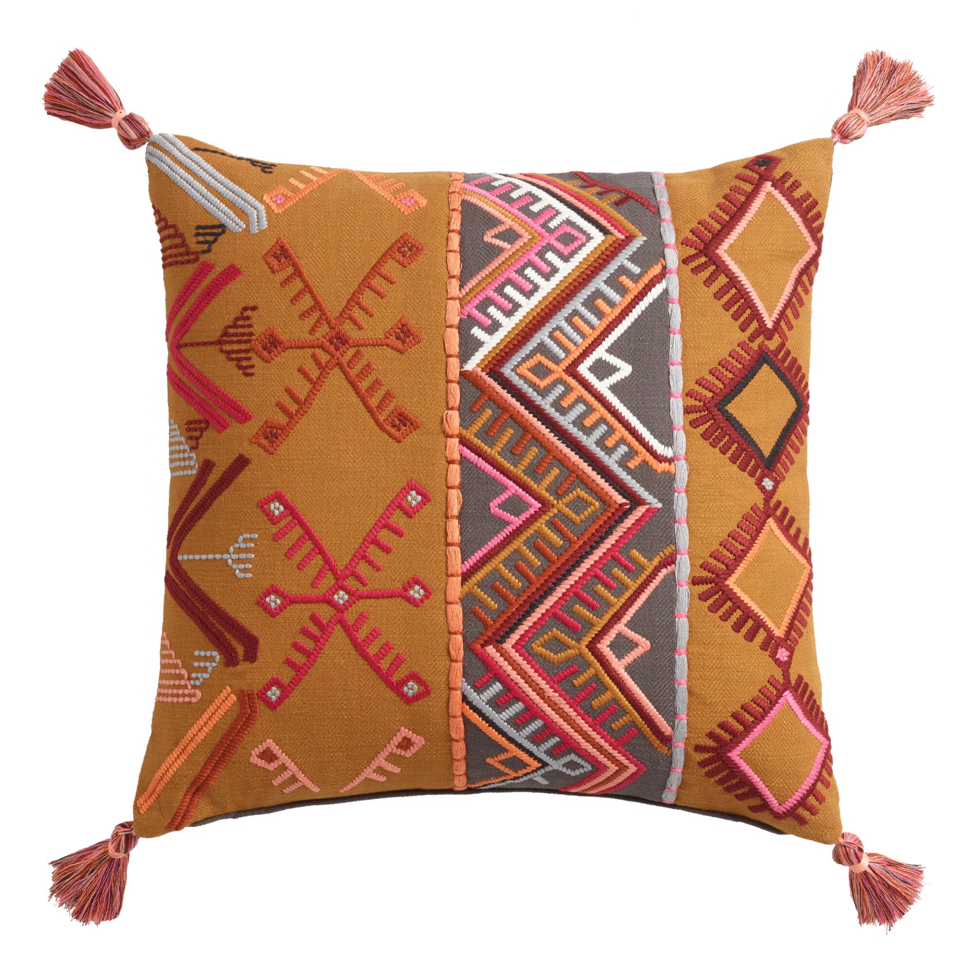 Mustard Yellow Embroidered Ainsley Throw Pillow — view 1