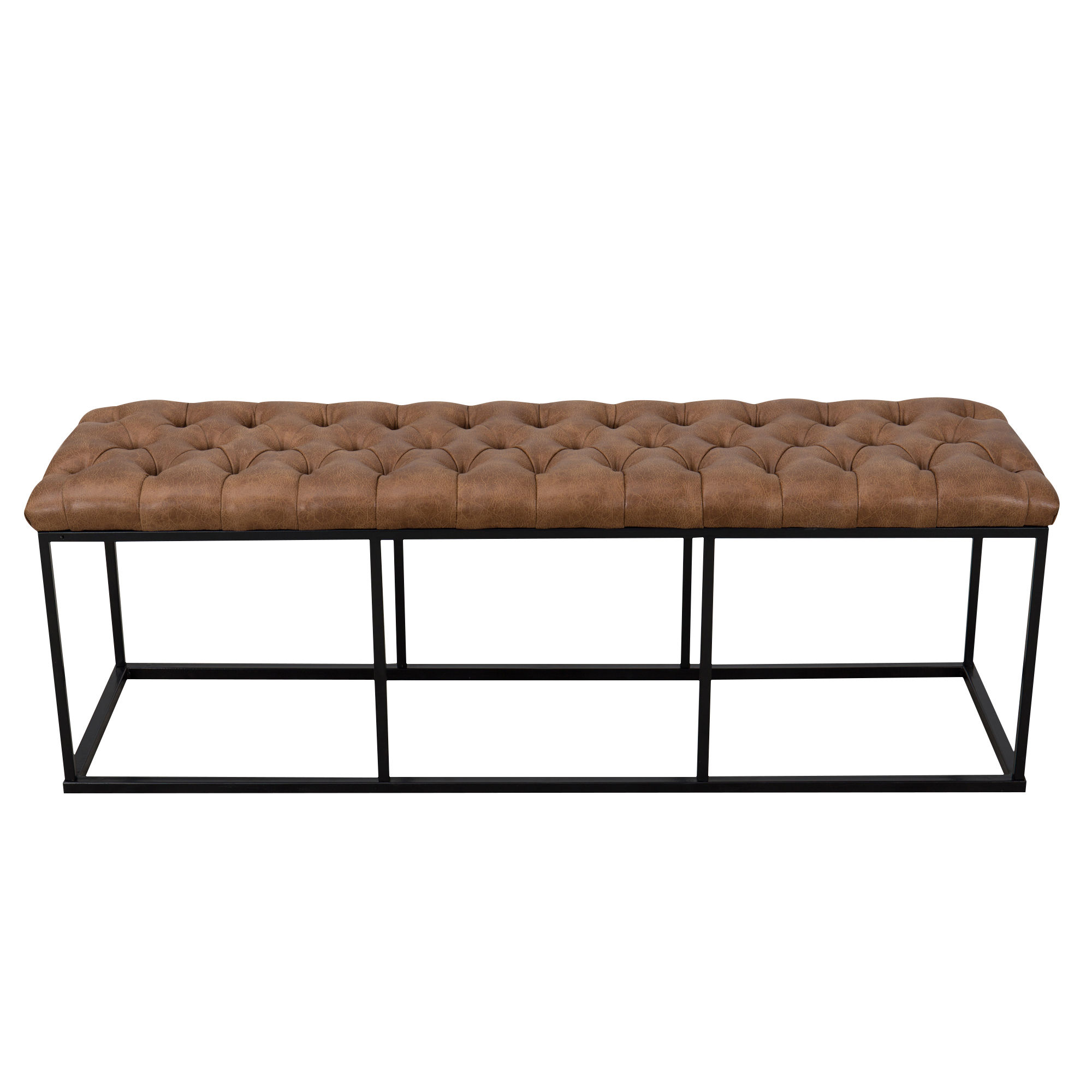 Trubeck Tufted Bench Faux Leather with Metal Base Brown — view 1