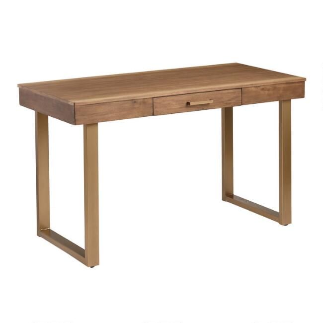Wood And Gold Metal Sloan Desk — view 1