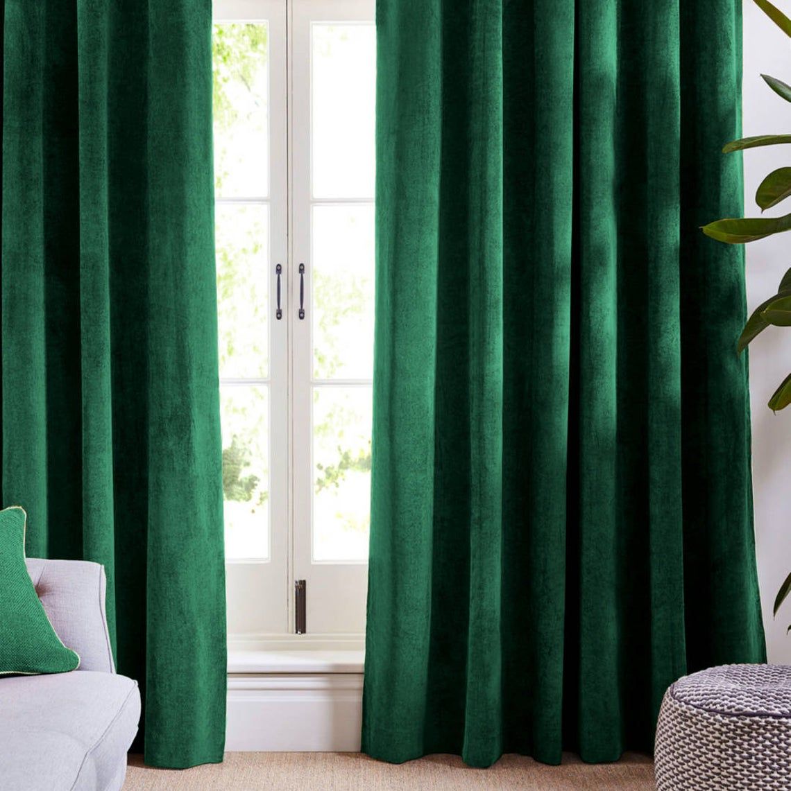 Forest Green Velvet Curtains — view 1