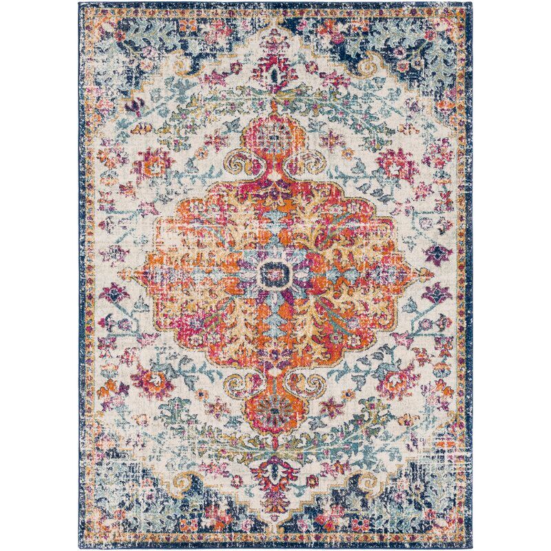 Hillsby Oriental Orange Navy Area Rug thumbnail 2