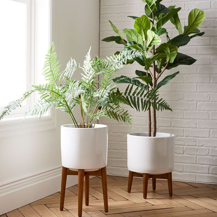 Mid Century Turned Leg Standing Planters White — view 1