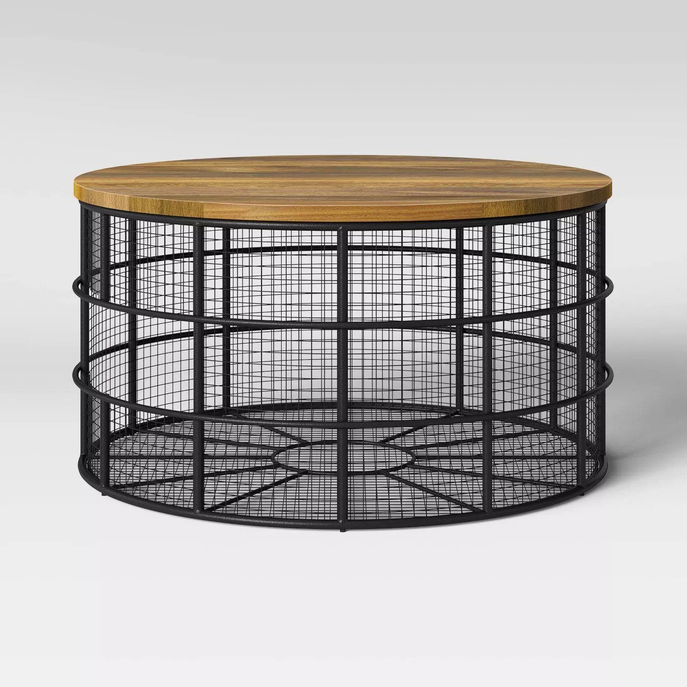 Hillsmere Wire Cage Coffee Table With Removable Wood Top Black — view 1