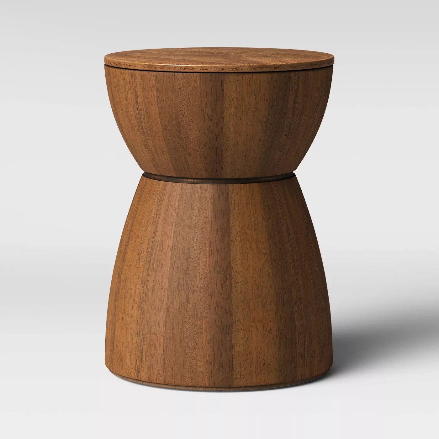 Prisma Round Natural Wood Turned Drum Accent Table Brown — view 1