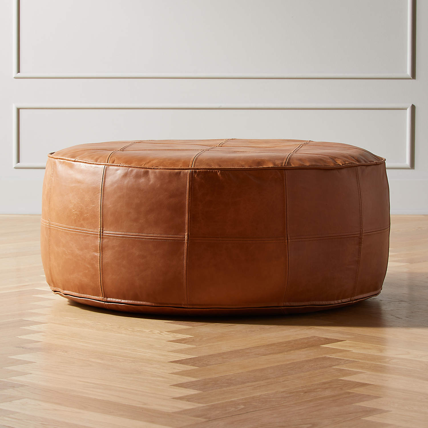 ROUND SADDLE LEATHER POUF OTTOMAN thumbnail 3