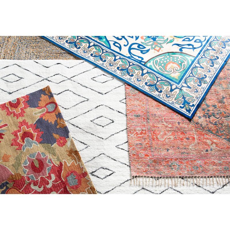 Sofie Geometric Handmade Tufted Area Rug in White thumbnail 2