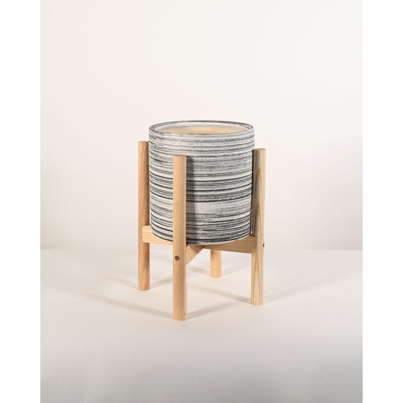Studebaker Ceramic and Wood Pot Planter thumbnail 2