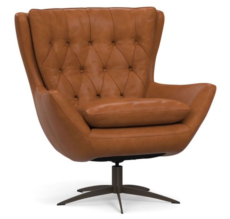 Wells Petite Tufted Leather Swivel Armchair thumbnail 3