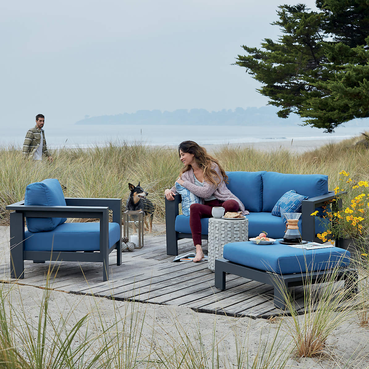 Walker Metal Ottoman with Sapphire Sunbrella Cushions thumbnail 5