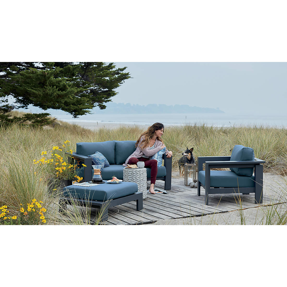 Walker Metal Ottoman with Sapphire Sunbrella Cushions thumbnail 6