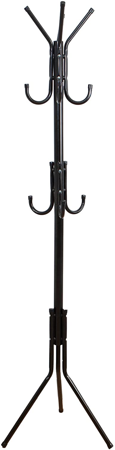 Mind Reader Standing Metal Coat Rack Hat Hanger 11 Hook for Jacket, Purse, Scarf Rack, Umbrella Tree Stand, Black — view 1