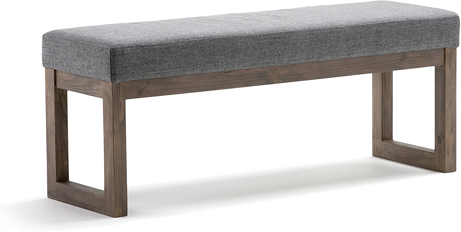 Simpli Home Milltown 44 inch Wide Contemporary Rectangle Large Ottoman Bench in Grey Linen Look Fabric — view 1
