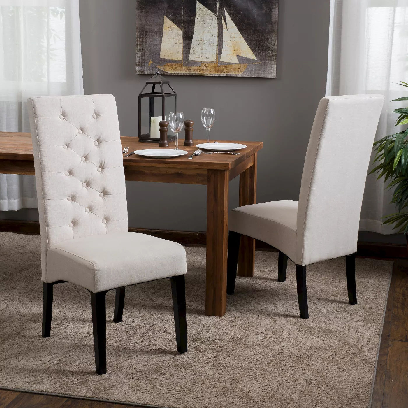 Set of 2 Linden Tall Back Natural Fabric Dining Chairs Natural thumbnail 5