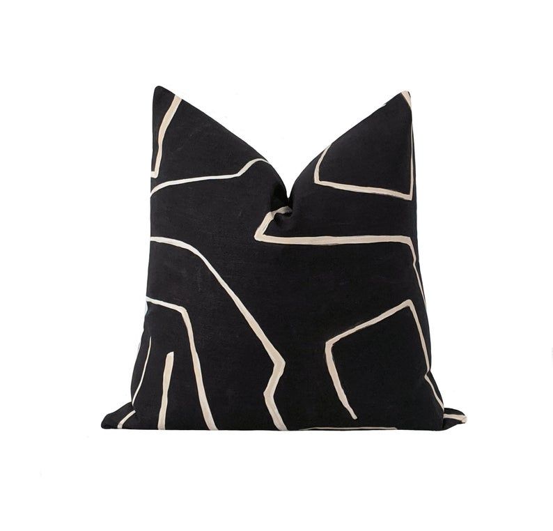 Black and Cream Abstract Pillow Cover No Insert-20"x20" — view 1