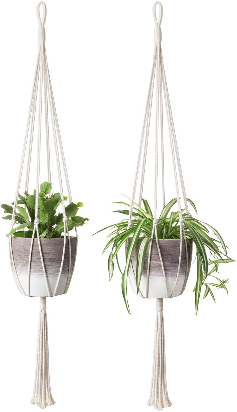 Mkono Macrame Plant Hangers Simple Design Indoor Hanging Planter Decorative Flower Pot Holder Cotton Rope — view 1