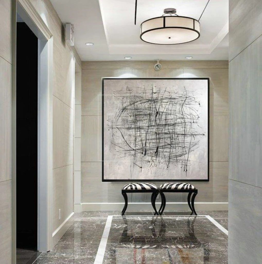 Abstract Painting Gray Abstract Painting Black And White Canvas Art Modern Painting — view 1