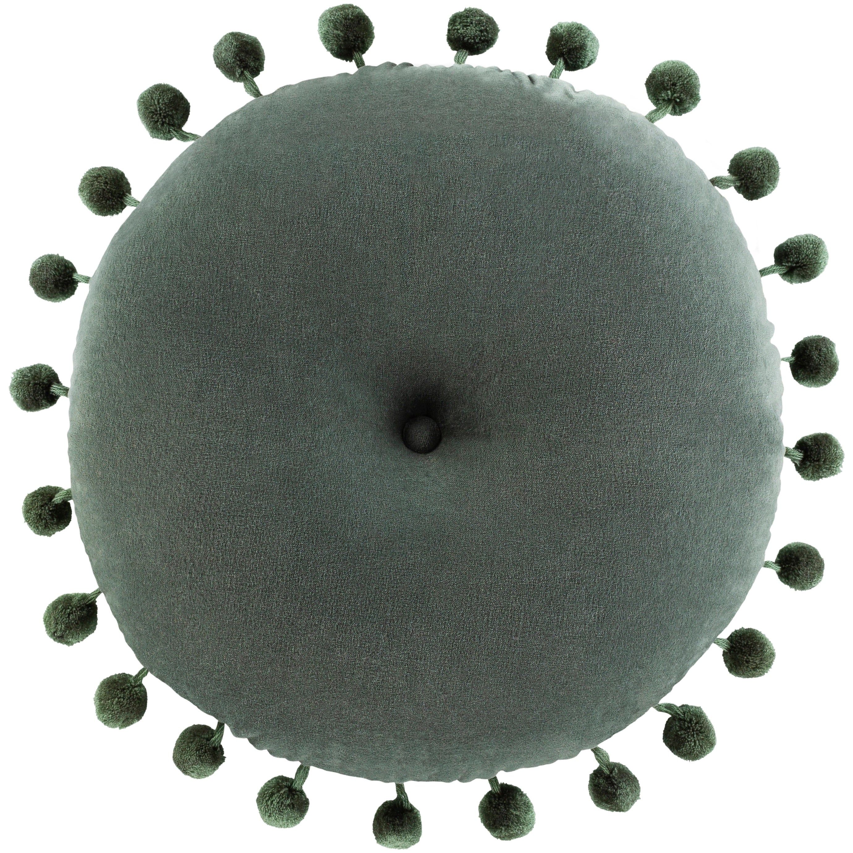 Aida Cotton Velvet Pom Pom Round Throw Pillow With Insert-18"x5" — view 1