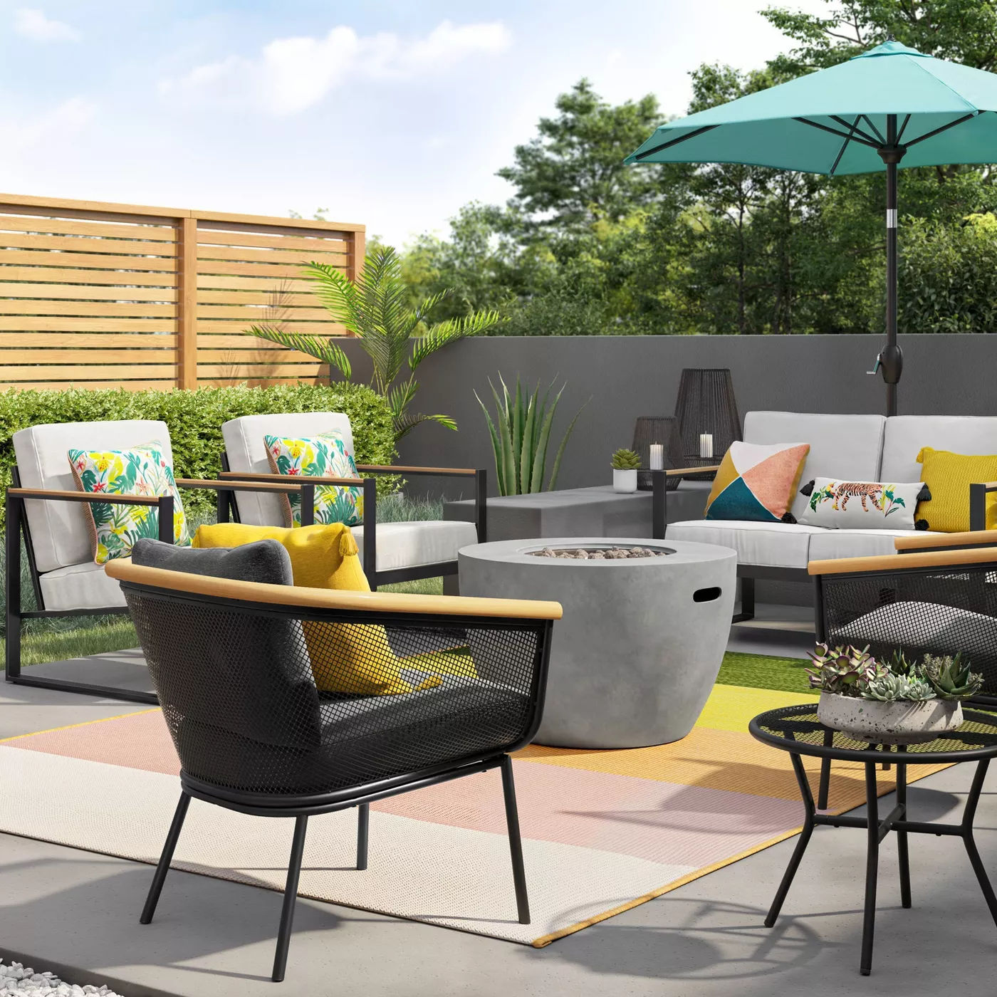 Bangor 3pc Metal Mesh  Faux Wood Patio Chat Set thumbnail 7