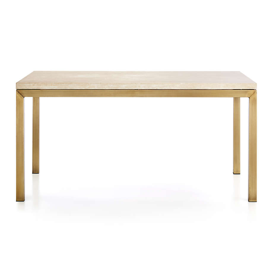 Parsons Travertine Top Brass Base Dining Table thumbnail 2