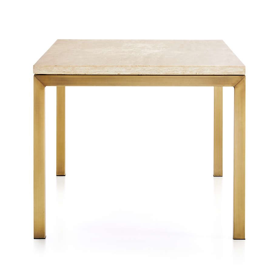 Parsons Travertine Top Brass Base Dining Table thumbnail 3