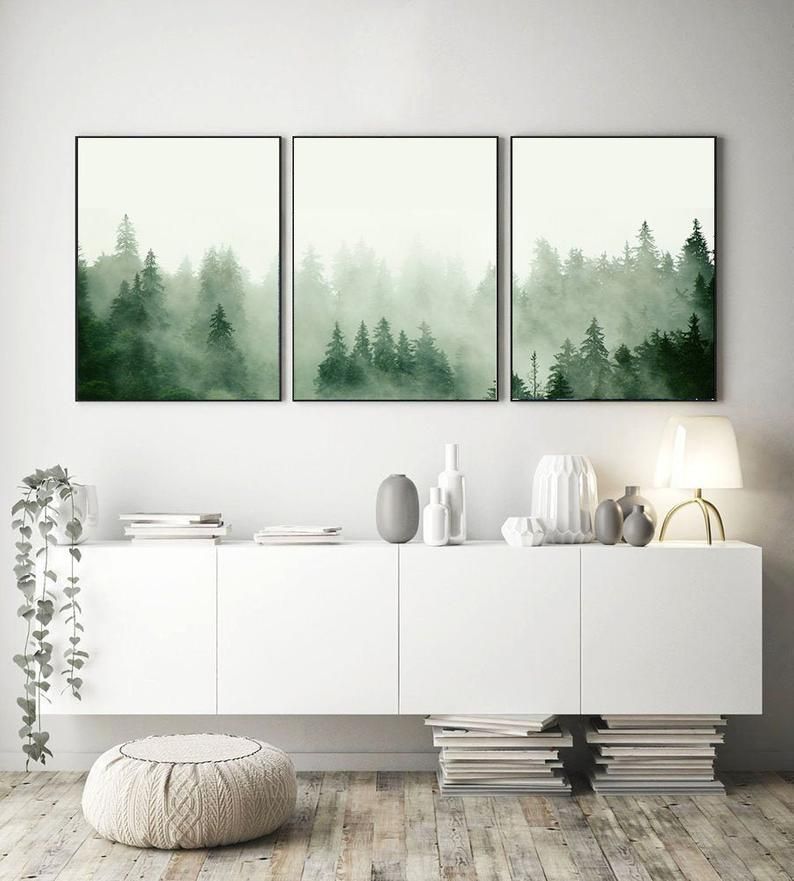 Fog Forrest Set of 3 Prints Landscape — view 1