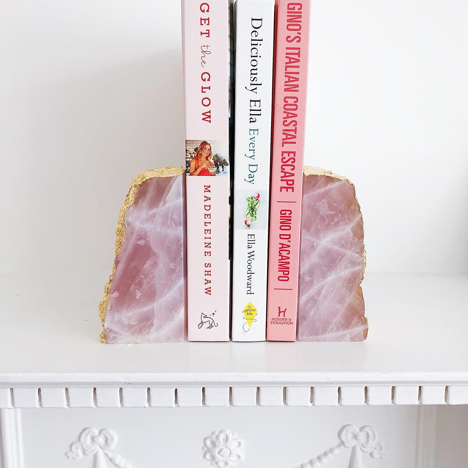 Rose Quartz Bookends with Gold Edge — view 1