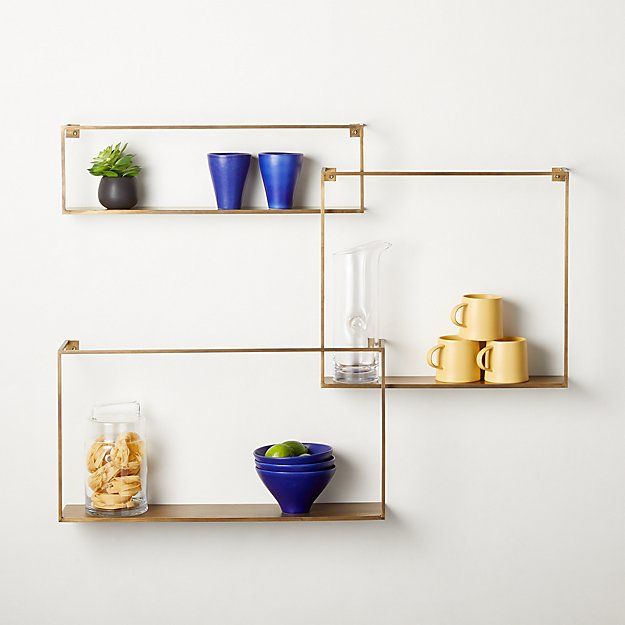 ANTIQUED BRASS FLOATING SHELVES SET OF 3 — view 1