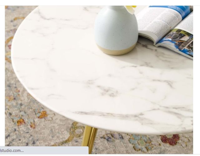 Pila 28" Round Artificial Marble Coffee Table thumbnail 2